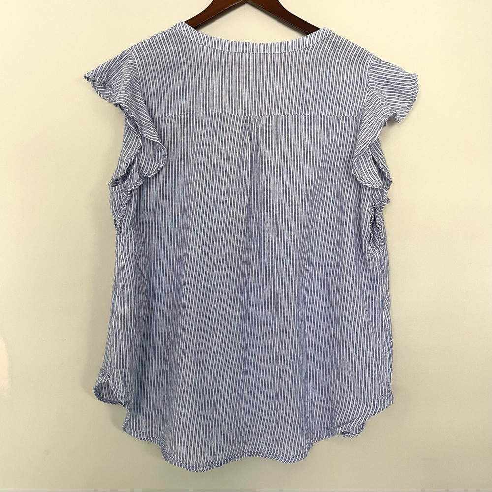 OLD NAVY Linen Cotton Blend Blue and White Striped Flutter Sleeve Blouse, XXL - Picture 7 of 15